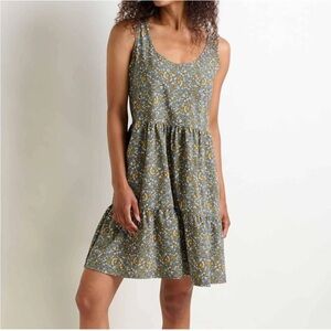 Toad&Co Women's A-Line Dress- Blue and Yellow Floral XL